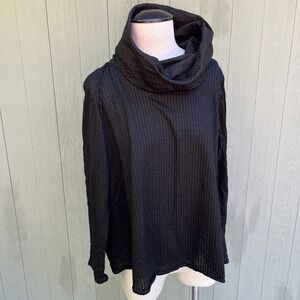 CUT LOOSE Brown/Black Stripe Crinkle Cowl Neck Pullover Top - S